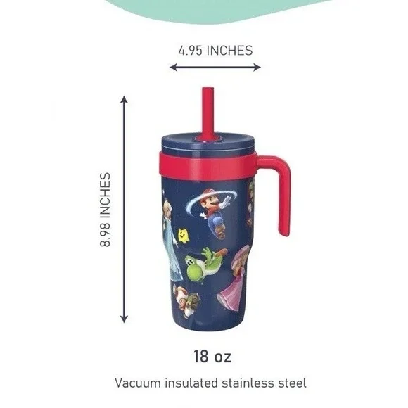 Super Mario Galaxy Cup Vacuum Insulated Tumbler 18oz Spill-Proof Lid Straw Rare - Picture 2 of 5